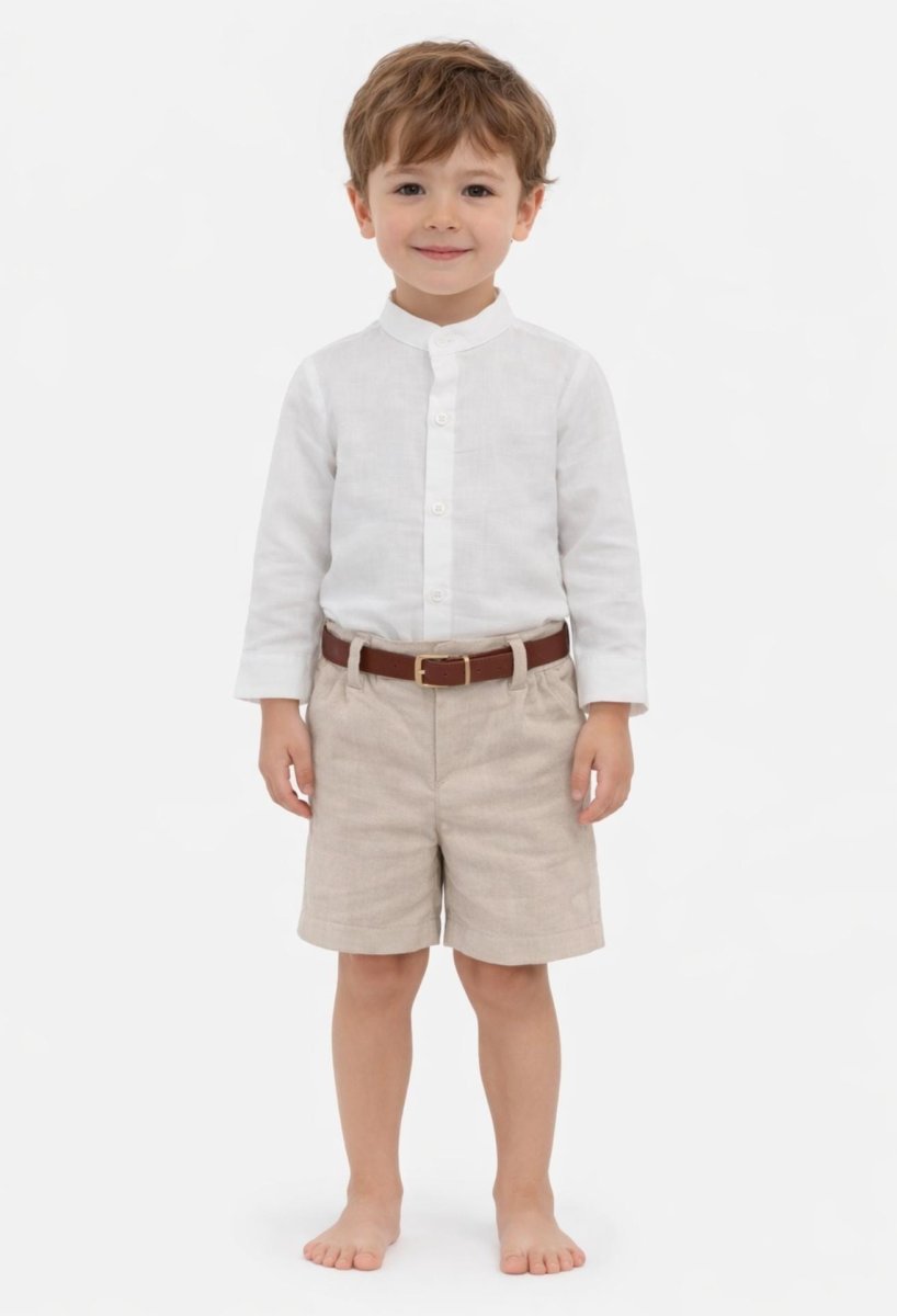 Conjunto niño con cinturón camisa blanca y bermuda beige Babyfer