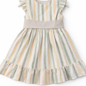 Vestido niña rayas verdes y beige con lazo Babyfer