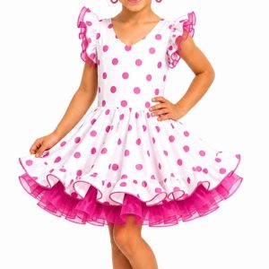 Vestido flamenco con volantes y lunares fucsia