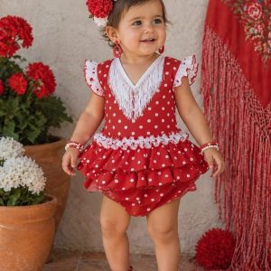 Jesusito flamenca bebé rojo de lunares con braguita