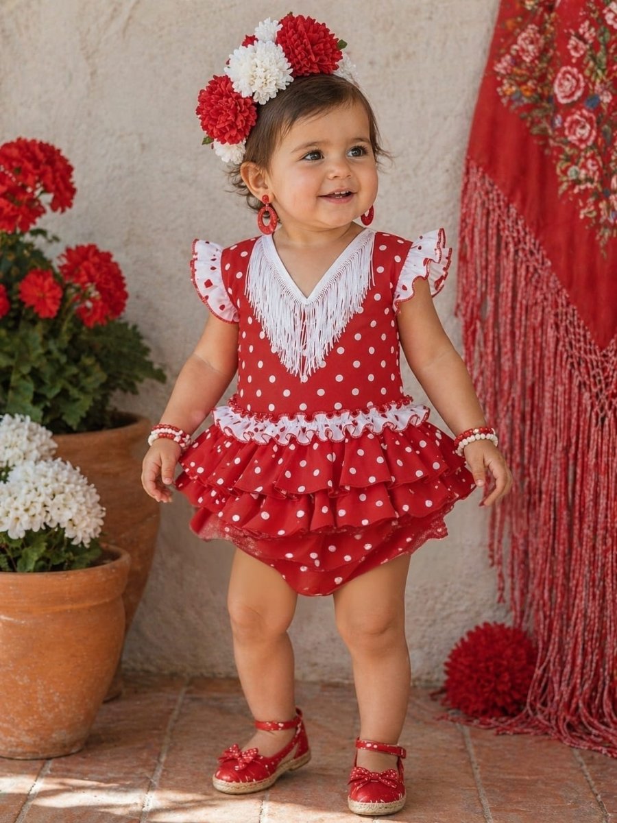 Jesusito flamenca bebé rojo de lunares con braguita