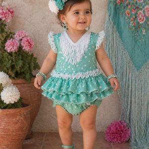 Jesusito flamenca bebé verde agua de lunares con braguita