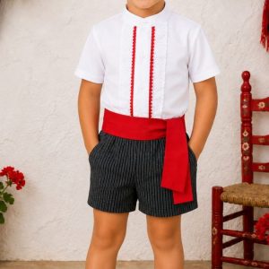 Conjunto flamenco niño campero con fajín rojo