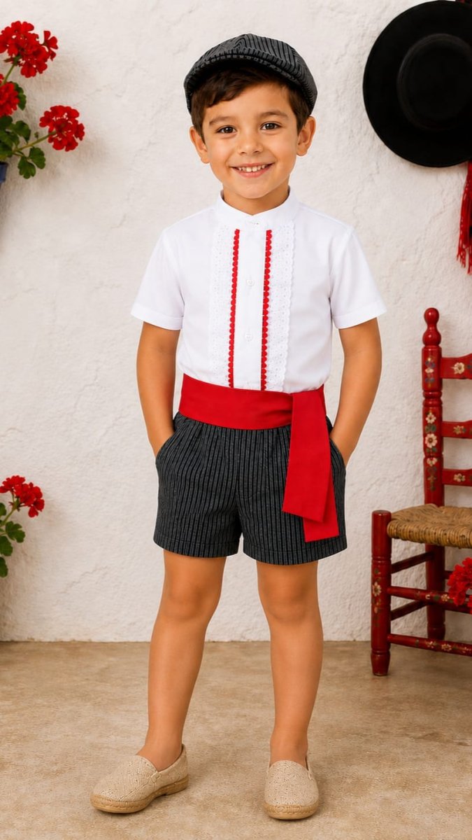 Conjunto flamenco niño campero con fajín rojo