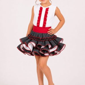 Conjunto flamenco campero para niña – Blanco, rojo y negro