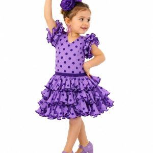 Vestido de flamenca infantil morado de lunares