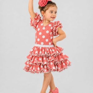 Vestido de flamenca infantil coral de lunares