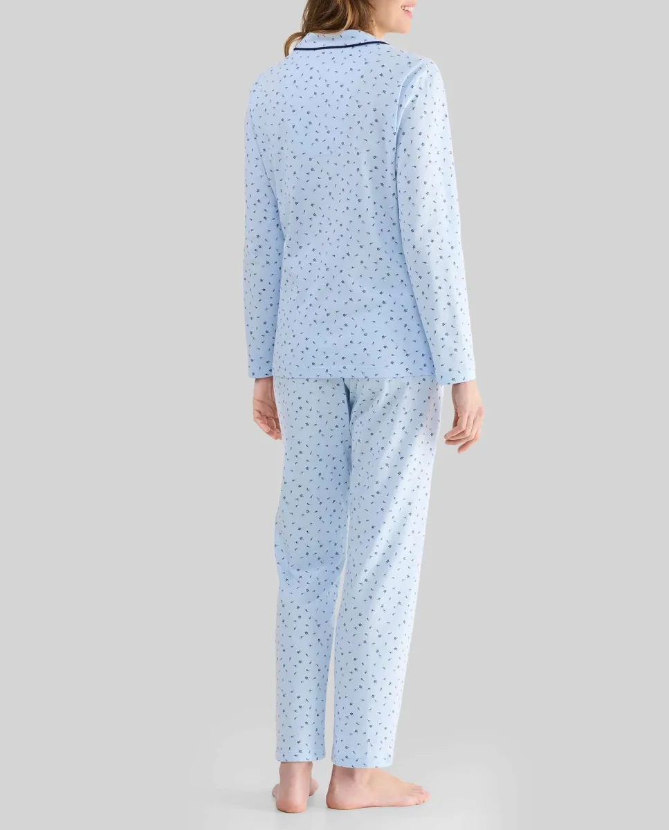 Pijama mujer camisero celeste estampado florecitas - Imagen 4