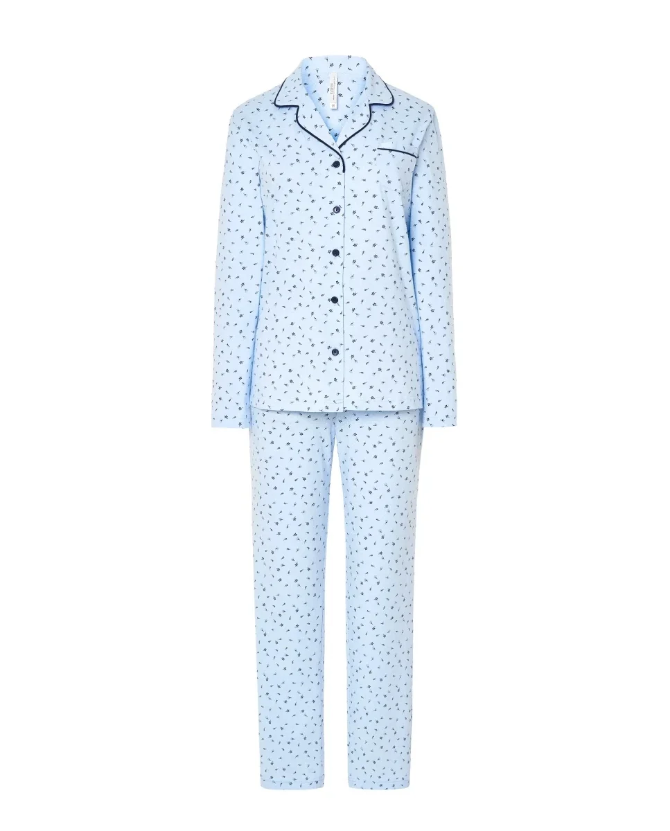 Pijama mujer camisero celeste estampado florecitas - Imagen 5
