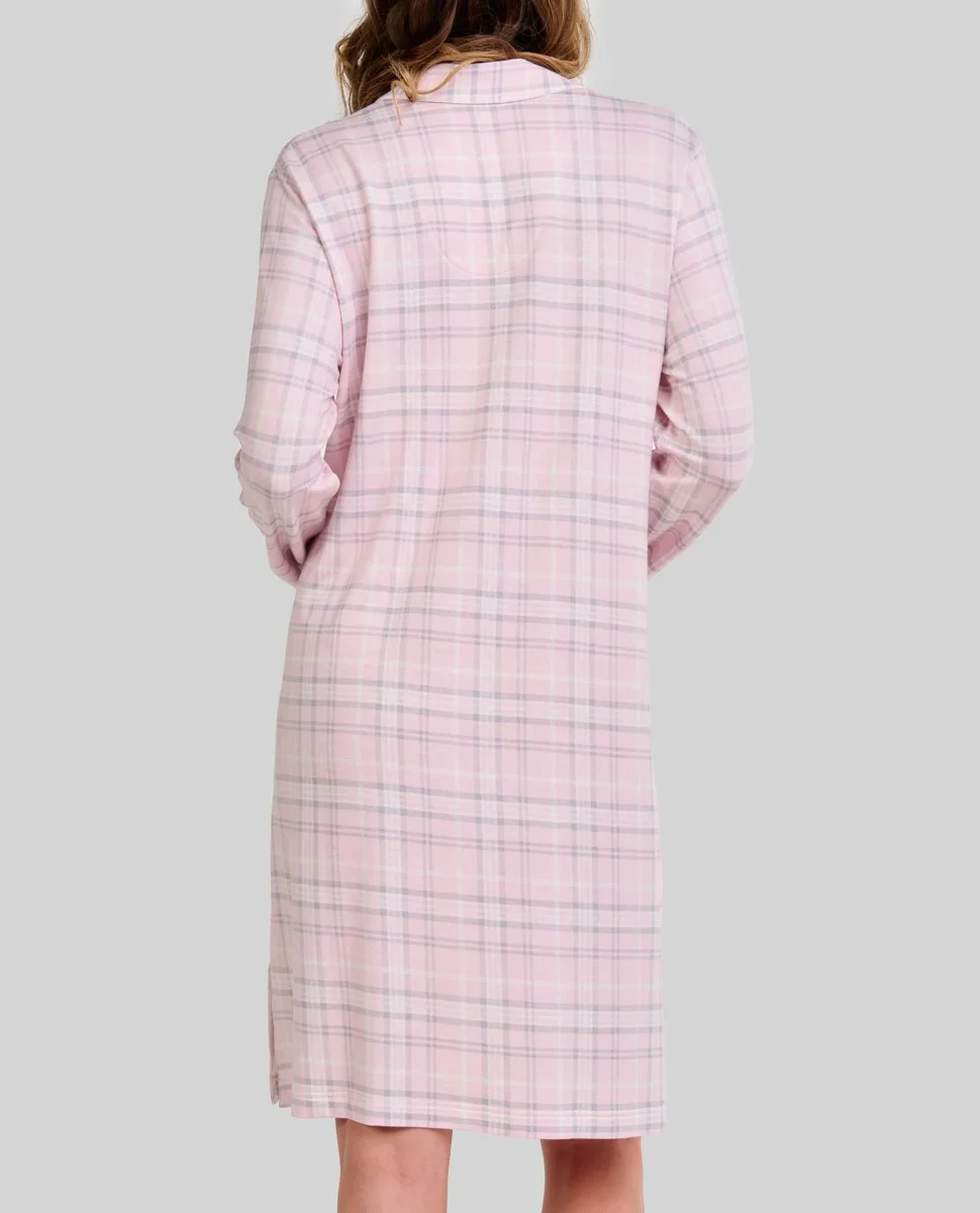 Camisón manga larga rosa a cuadros - Imagen 4