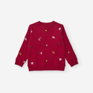 Sudadera navideña unisex Zippy roja con bordados