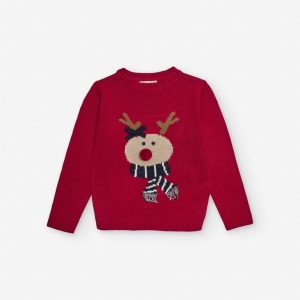 Jersey rojo niña Zippy con reno navideño