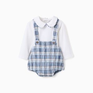Conjunto bebé niño cuadros azul con body ZNBAP0602_26007