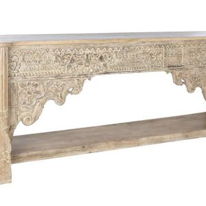 Consola de Madera de Teca Tallada con Estante Inferior