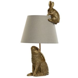 Lámpara Sobremesa Decorativa Conejos en Resina Dorada