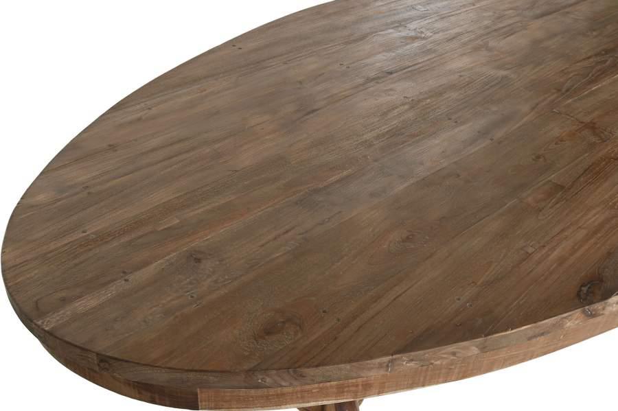 Mesa comedor ovalada de teca maciza con doble soporte torneado - Imagen 7