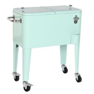 Nevera Portátil Retro con Ruedas y Abrebotellas 56 Litros Verde Menta