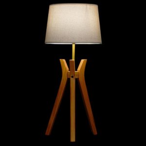Lámpara de Sobremesa Trípode Madera y Latón Beige