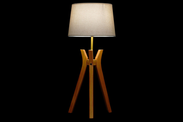 Lámpara de Sobremesa Trípode Madera y Latón Beige - Imagen 2