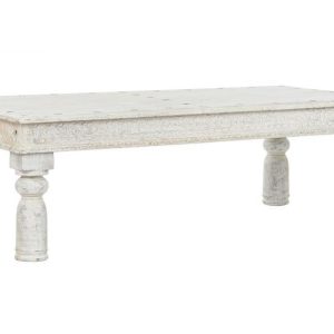 Mesa de Centro de Madera Tallada Estilo Decapé en Blanco