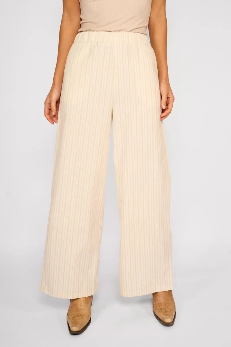 Pantalón Lino Rayas Olivia Beige - Imagen 2