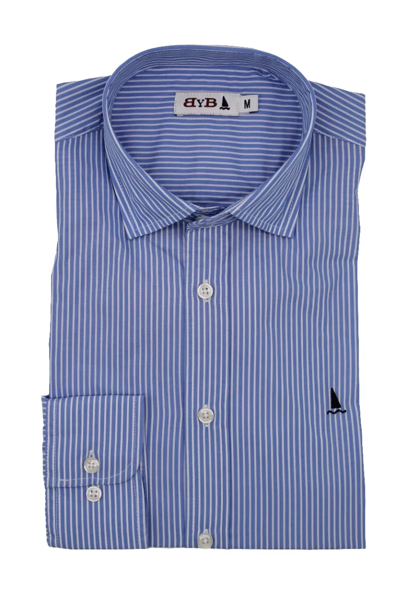 CAMISA AZULÓN RAYA FINA BLANCA