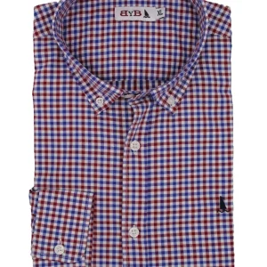 CAMISA CUADRO VICHY GRANATE, AZUL Y BLANCO / BOTONES EN EL CUELLO