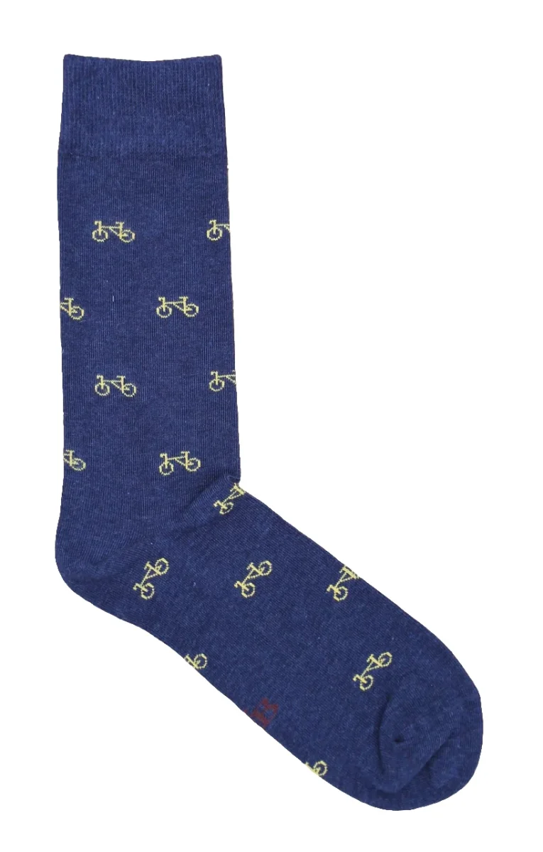 CALCETINES BICICLETA AZUL MARINO-AMARILLO - Imagen 2