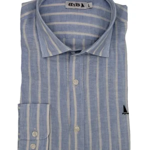 CAMISA LINO RAYAS ANCHAS AZUL CLARO