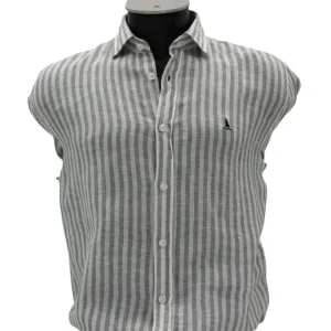CAMISA LINO CON RAYAS VERDES Y BLANCAS