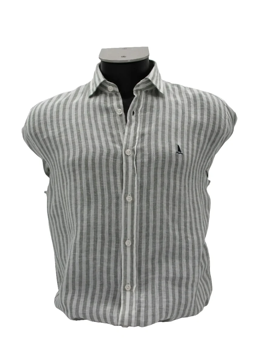 CAMISA LINO CON RAYAS VERDES Y BLANCAS
