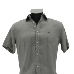CAMISA LINO MANGA CORTA LISA DE COLOR KAKI