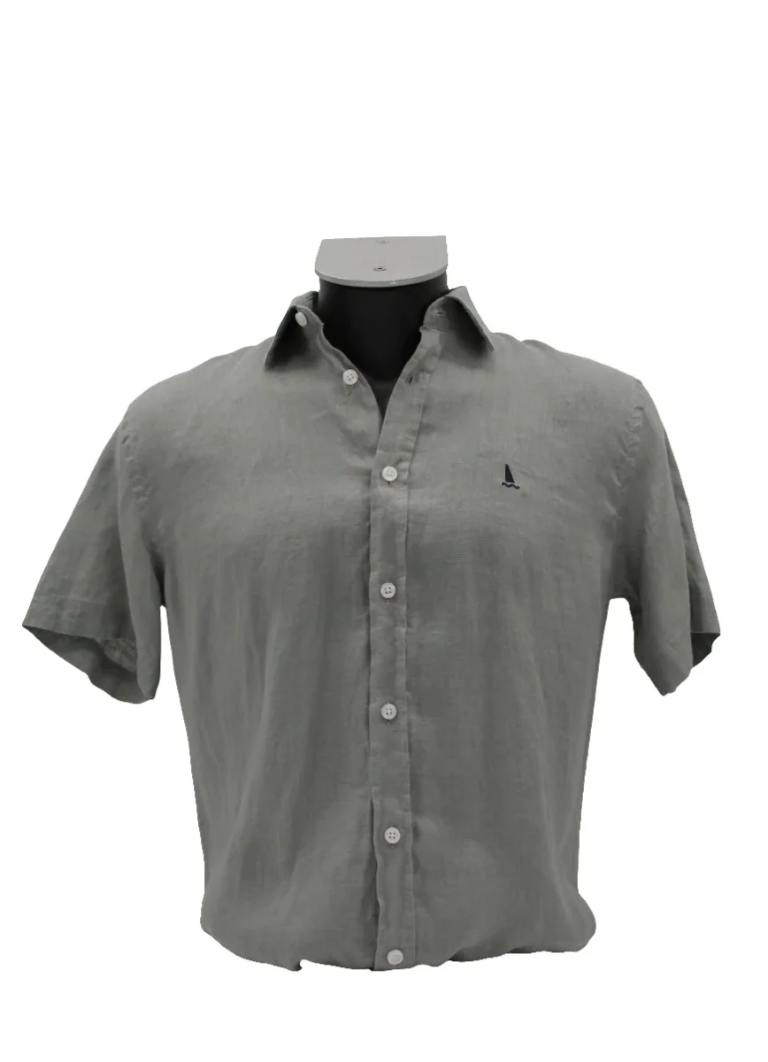 CAMISA LINO MANGA CORTA LISA DE COLOR KAKI - Imagen 2