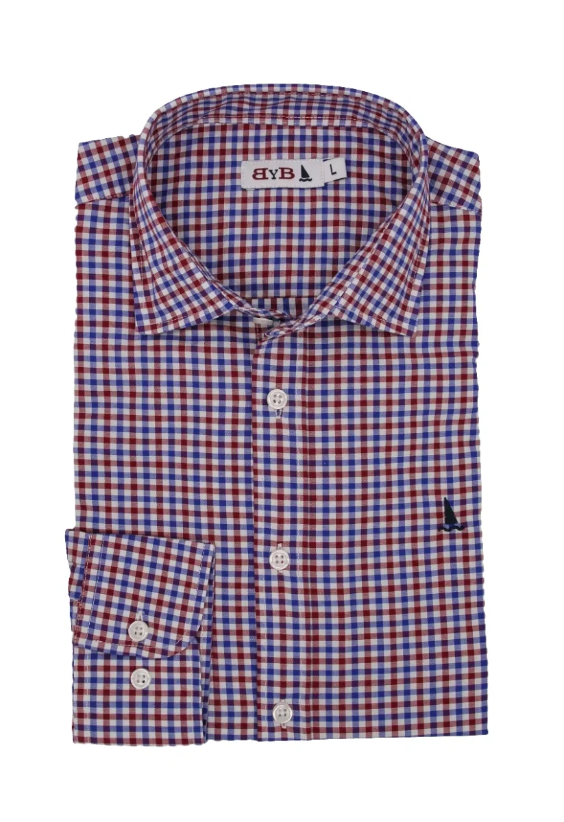 CAMISA CUADRO VICHY GRANATE, AZUL Y BLANCO