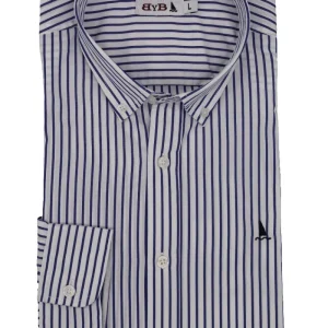 CAMISA BLANCA CON RAYA AZULÓN / BOTONES EN EL CUELLO