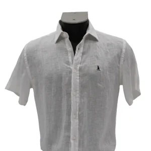 CAMISA LINO MANGA CORTA LISA DE COLOR BLANCO