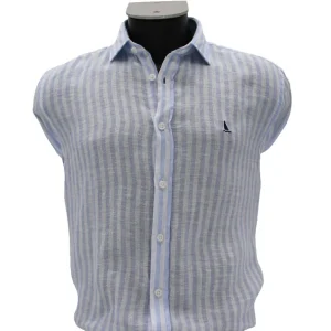 CAMISA LINO CON RAYAS ANCHAS AZULES Y BLANCAS
