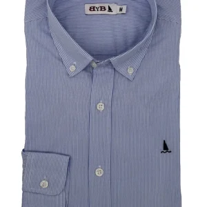 CAMISA RAYAS FINAS AZUL Y BLANCA / BOTONES EN EL CUELLO