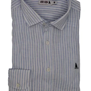 CAMISA LINO RAYAS AZULES Y BLANCAS