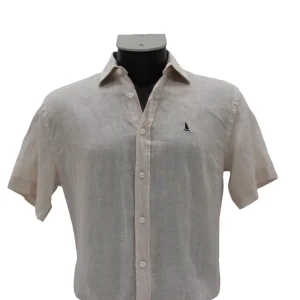CAMISA LINO MANGA CORTA LISA DE COLOR BEIGE