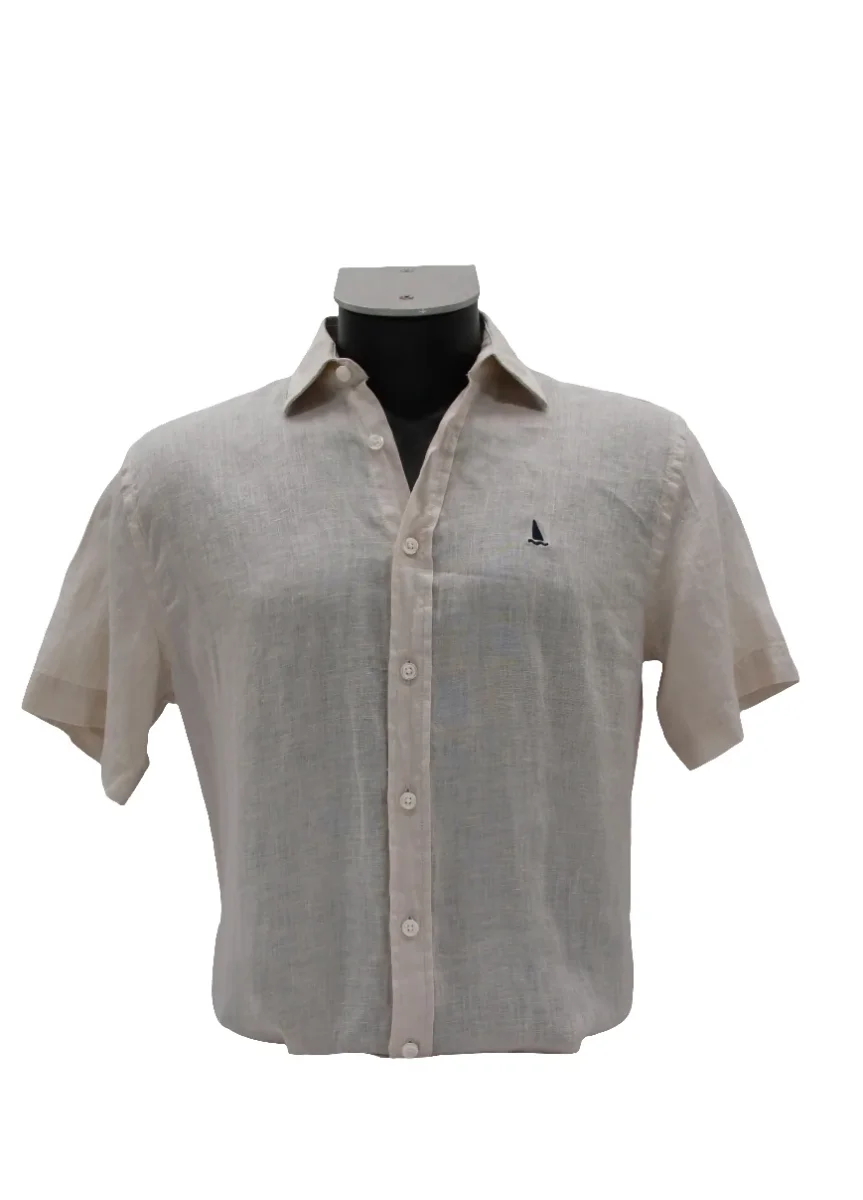 CAMISA LINO MANGA CORTA LISA DE COLOR BEIGE