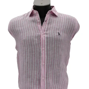CAMISA LINO CON RAYAS ROSAS Y BLANCAS