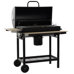 Barbacoa Ahumador de Acero y Madera con Ruedas