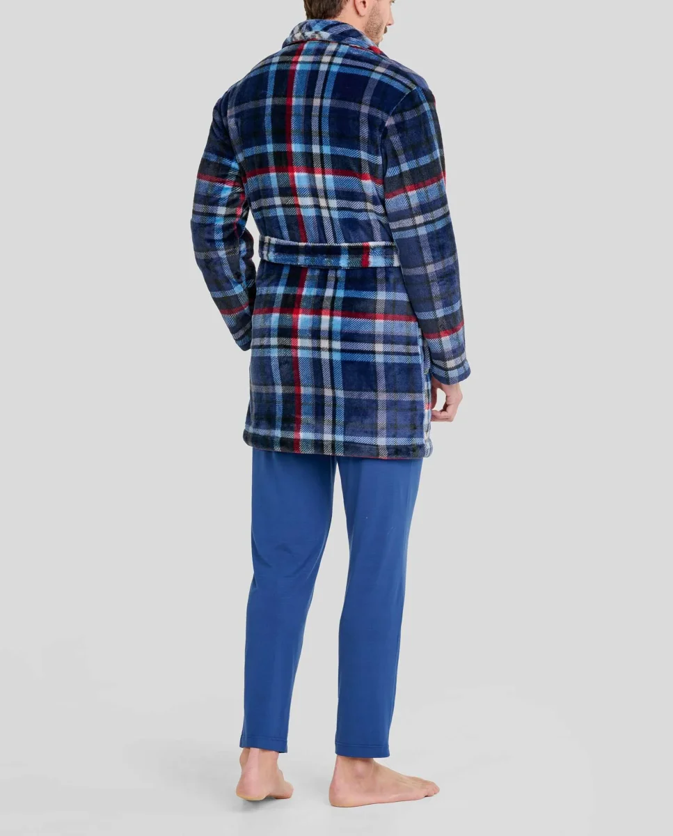 Bata hombre corta smoking cuadros azules - Imagen 5