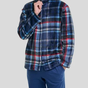 Bata corta hombre cremallera cuadros azules