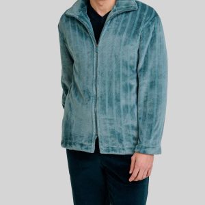 Bata corta hombre cremallera verde jacquard rayas