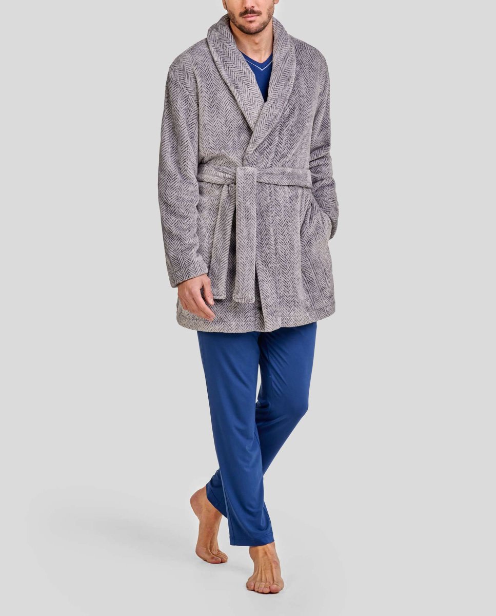 Bata corta de hombre espiga gris