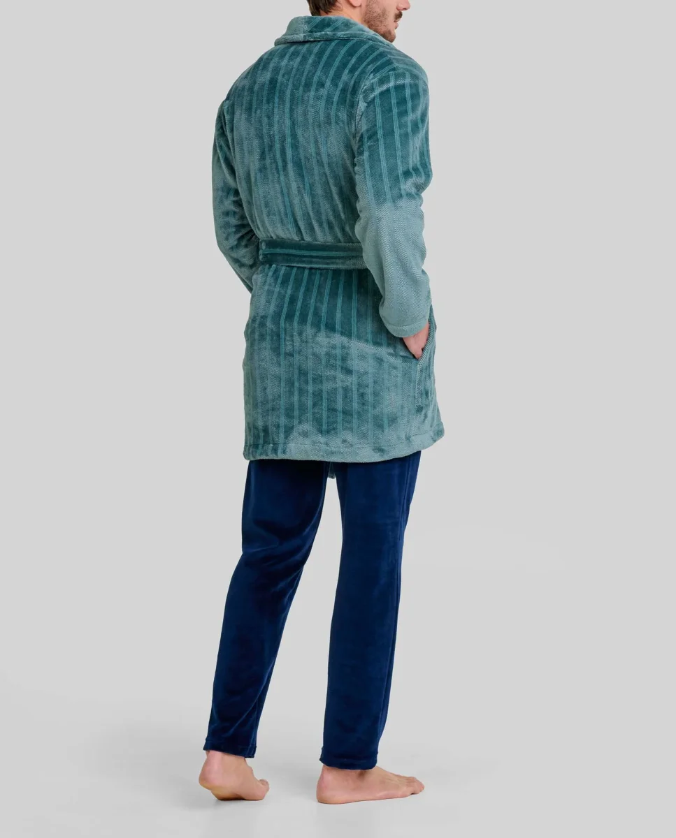 Bata corta hombre verde jacquard rayas - Imagen 4
