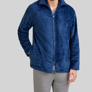 Bata hombre corta cremallera jacquard marino