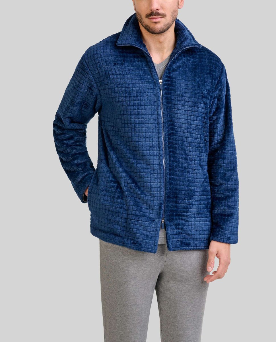 Bata hombre corta cremallera jacquard marino - Imagen 2
